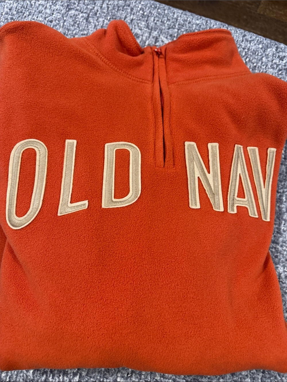 Old Navy Men's Zip Pullover Fleece in Bright Orange with Cream Lettering